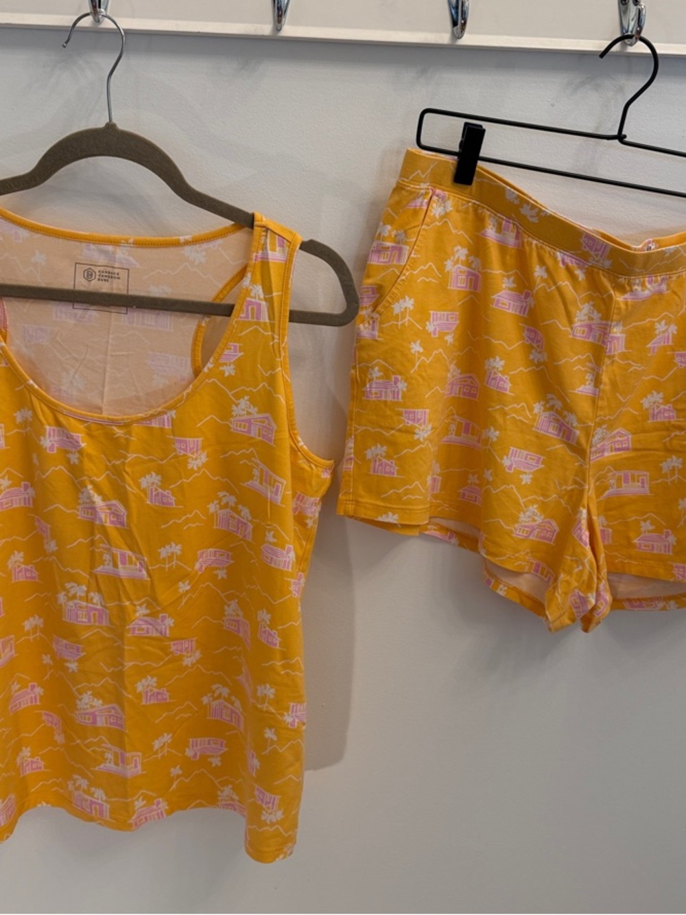 Candace Cameron Bure Yellow Tank & Shorts Lounge Set with Yellow/Orange/Pink